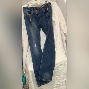 Arizona Jean Company Straight Leg Distressed Dark Blue Jeans